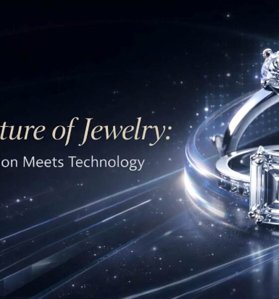 Futuristic lab grown diamond rings banner showcasing modern luxury jewelry trends by Golden Bird Jewels
